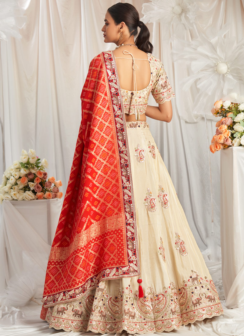 Red Tissue Embroidery Wedding Lehenga Choli