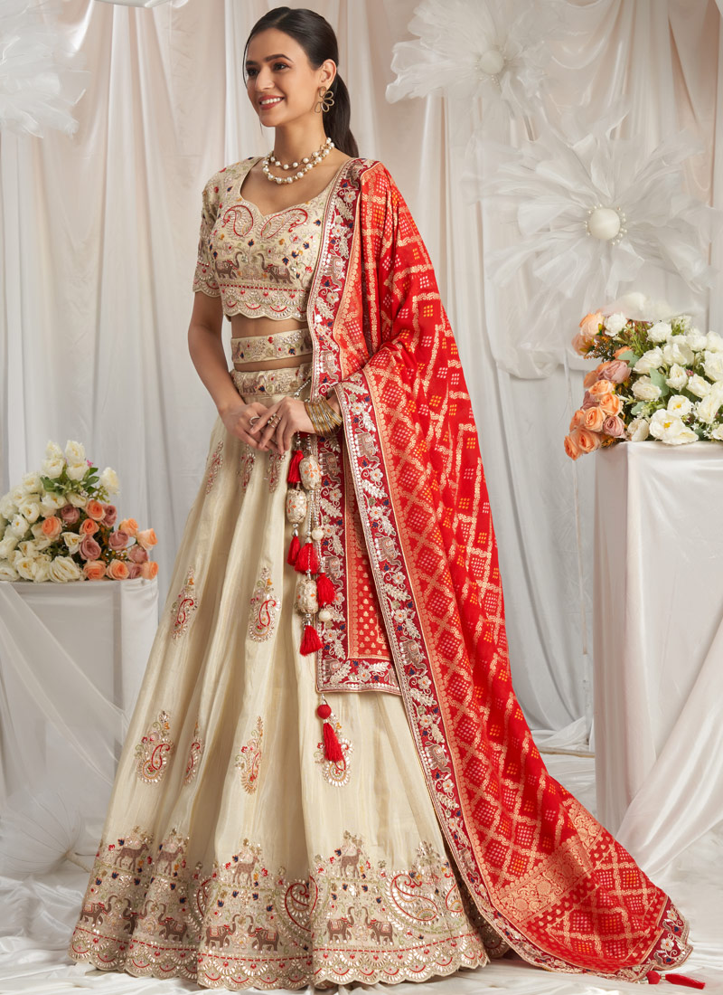 Red Tissue Embroidery Wedding Lehenga Choli