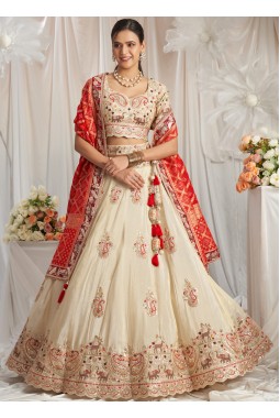 Red Tissue Embroidery Wedding Lehenga Choli