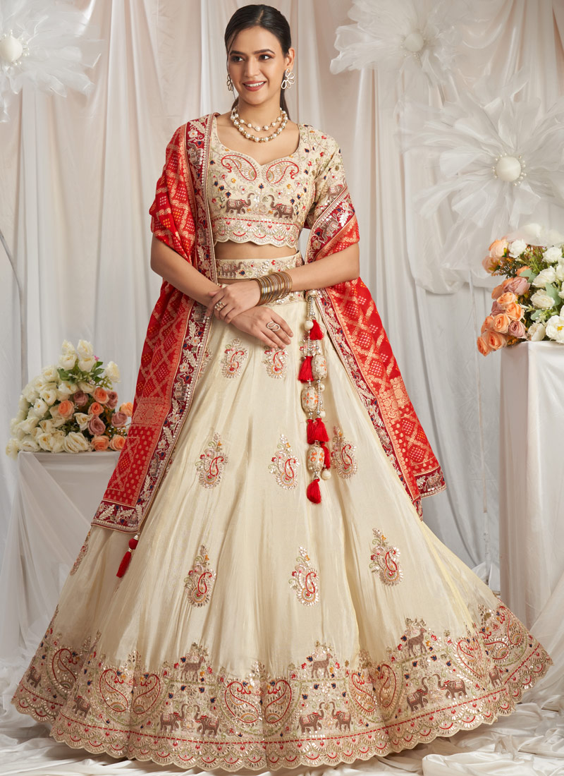 Red Tissue Embroidery Wedding Lehenga Choli