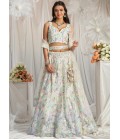 Cream Net Sequins Embroidery Wedding Lehenga Choli