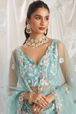 Lime Green Net Sequins Embroidery Bridal Lehenga Choli