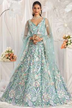 Lime Green Net Sequins Embroidery Bridal Lehenga Choli