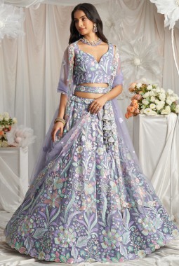 Mauve Net Sequins Embroidery Wedding Lehenga Choli