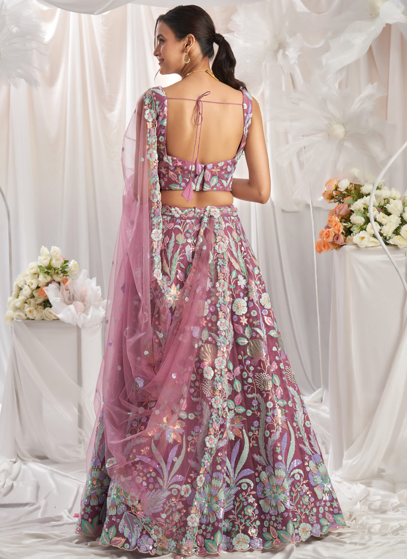 Rose gold Net Sequins Embroidery Bridal Lehenga Choli