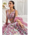 Rose gold Net Sequins Embroidery Bridal Lehenga Choli