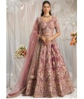 Lavender Bridal Net Moti Embroidery Wedding Lehenga Choli