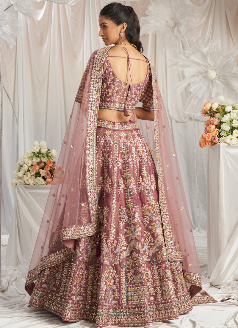 Lavender Bridal Net Moti Embroidery Wedding Lehenga Choli