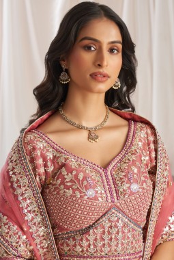 Rose Gold Bridal Net Gotapatti Embroidery Wedding Lehenga Choli