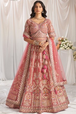 Rose Gold Bridal Net Gotapatti Embroidery Wedding Lehenga Choli