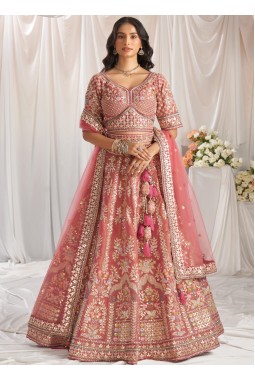 Rose Gold Bridal Net Gotapatti Embroidery Wedding Lehenga Choli