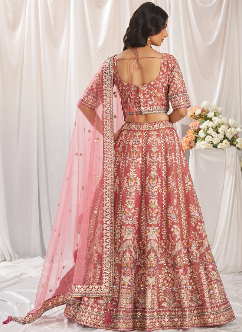 Rose Gold Bridal Net Gotapatti Embroidery Wedding Lehenga Choli