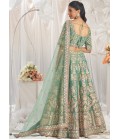 Sea Green Bridal Net Moti Embroidery Wedding Lehenga Choli