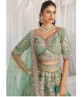 Sea Green Bridal Net Moti Embroidery Wedding Lehenga Choli