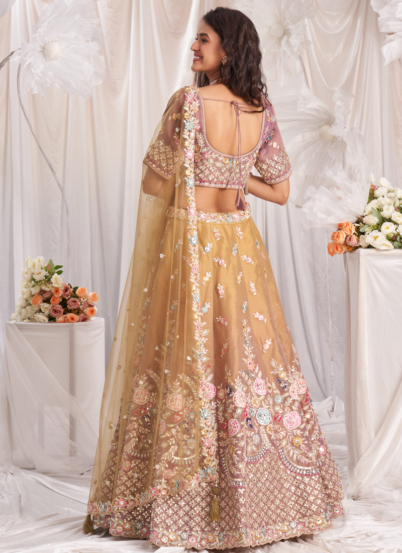 Rose Gold Bridal Net Gotapatti Embroidery Lehenga Choli