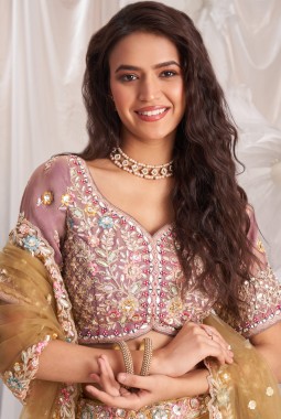 Rose Gold Bridal Net Gotapatti Embroidery Lehenga Choli