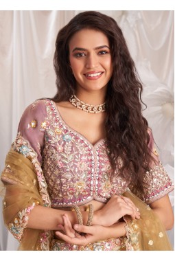Rose Gold Bridal Net Gotapatti Embroidery Lehenga Choli