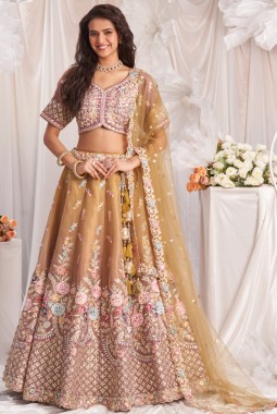 Rose Gold Bridal Net Gotapatti Embroidery Lehenga Choli