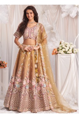 Rose Gold Bridal Net Gotapatti Embroidery Lehenga Choli