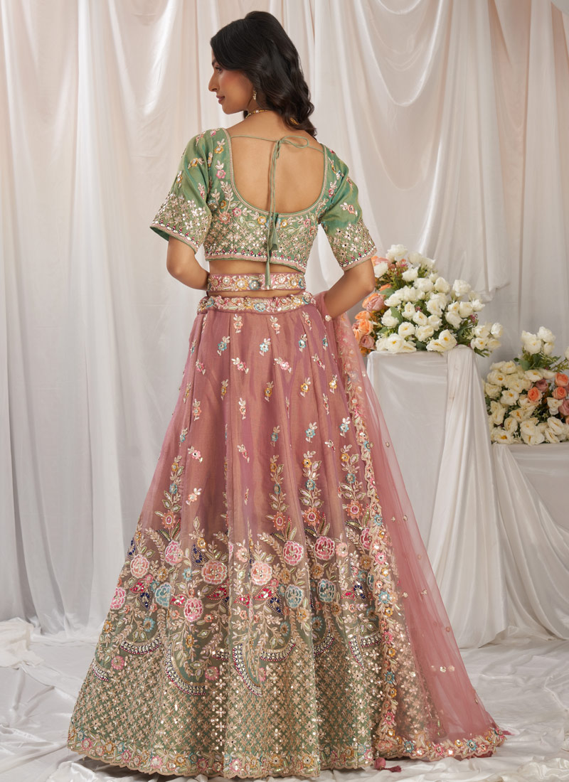 Sea Green Shaded Bridel Net Gotapatti Embroidery Lehenga Choli