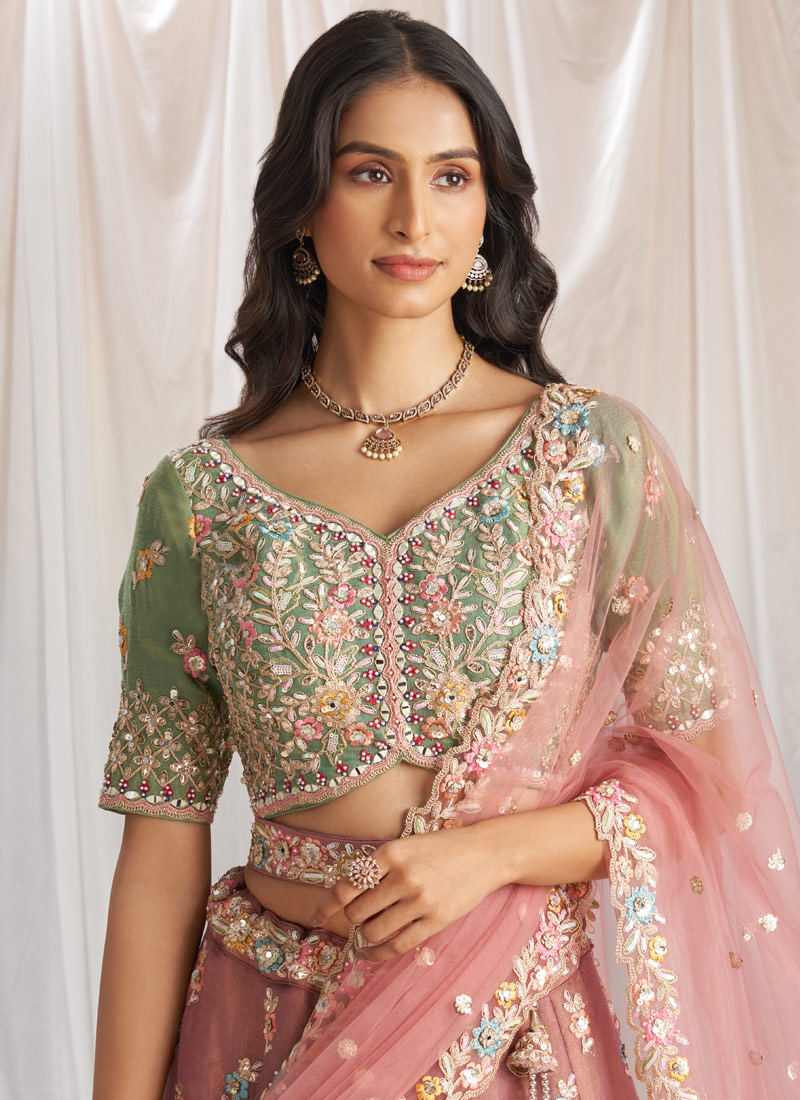 Sea Green Shaded Bridel Net Gotapatti Embroidery Lehenga Choli