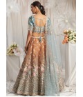 Turquoise Blue Bridal Net Moti Embroidery Lehenga Choli