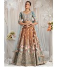 Turquoise Blue Bridal Net Moti Embroidery Lehenga Choli