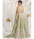 Lime Green Pure Chiffon Sequins Thread Embroidery Lehenga Choli