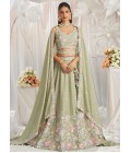 Lime Green Pure Chiffon Sequins Thread Embroidery Lehenga Choli