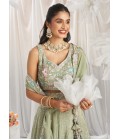 Lime Green Pure Chiffon Sequins Thread Embroidery Lehenga Choli