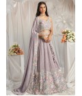 Mauve Pure Chiffon Sequins Thread Embroidery Lehenga Choli