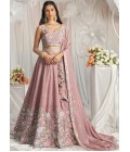 Rose Gold Pure Chiffon Thread Embroidery Lehenga Choli