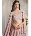 Rose Gold Pure Chiffon Thread Embroidery Lehenga Choli