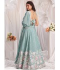 Sea Green Pure Chiffon Sequins Embroidery Lehenga Choli