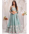 Sea Green Pure Chiffon Sequins Embroidery Lehenga Choli