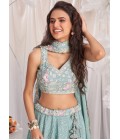 Sea Green Pure Chiffon Sequins Embroidery Lehenga Choli