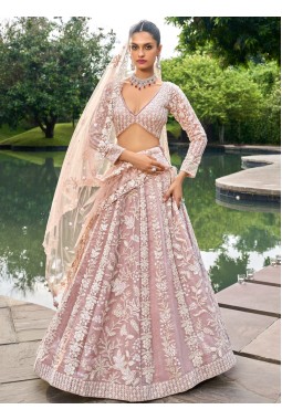 Nude Organza Sequins Embroidery Wedding Lehenga Choli
