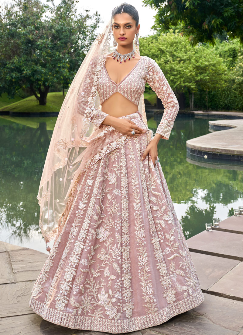 Nude Organza Sequins Embroidery Wedding Lehenga Choli