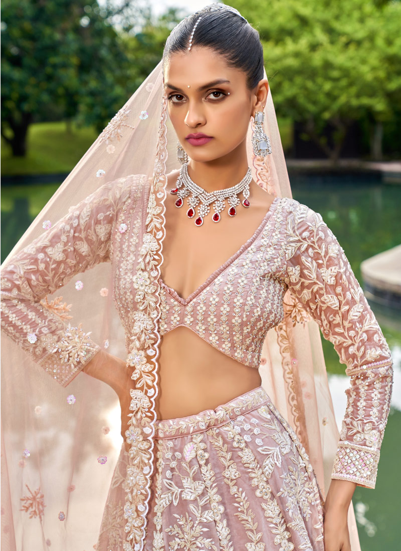 Nude Organza Sequins Embroidery Wedding Lehenga Choli