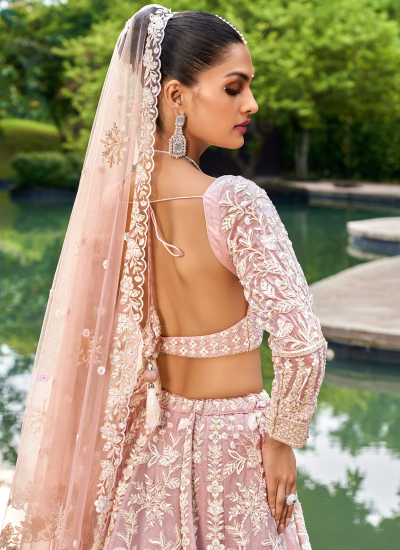 Nude Organza Sequins Embroidery Wedding Lehenga Choli