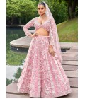 Pink Organza Sequins Embroidery Wedding Lehenga Choli