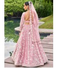 Pink Organza Sequins Embroidery Wedding Lehenga Choli