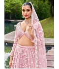 Pink Organza Sequins Embroidery Wedding Lehenga Choli