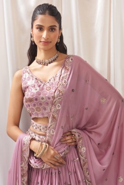 Lavender Georgette Sequins Embroidery Lehenga Choli