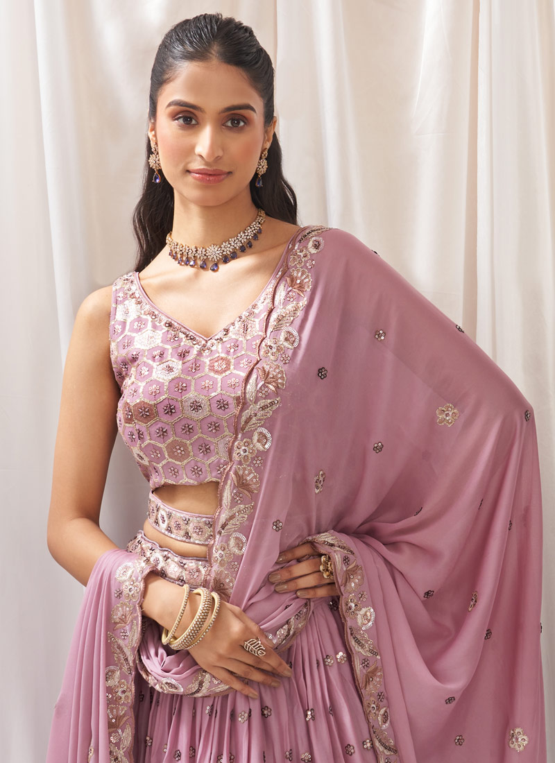 Lavender Georgette Sequins Embroidery Lehenga Choli