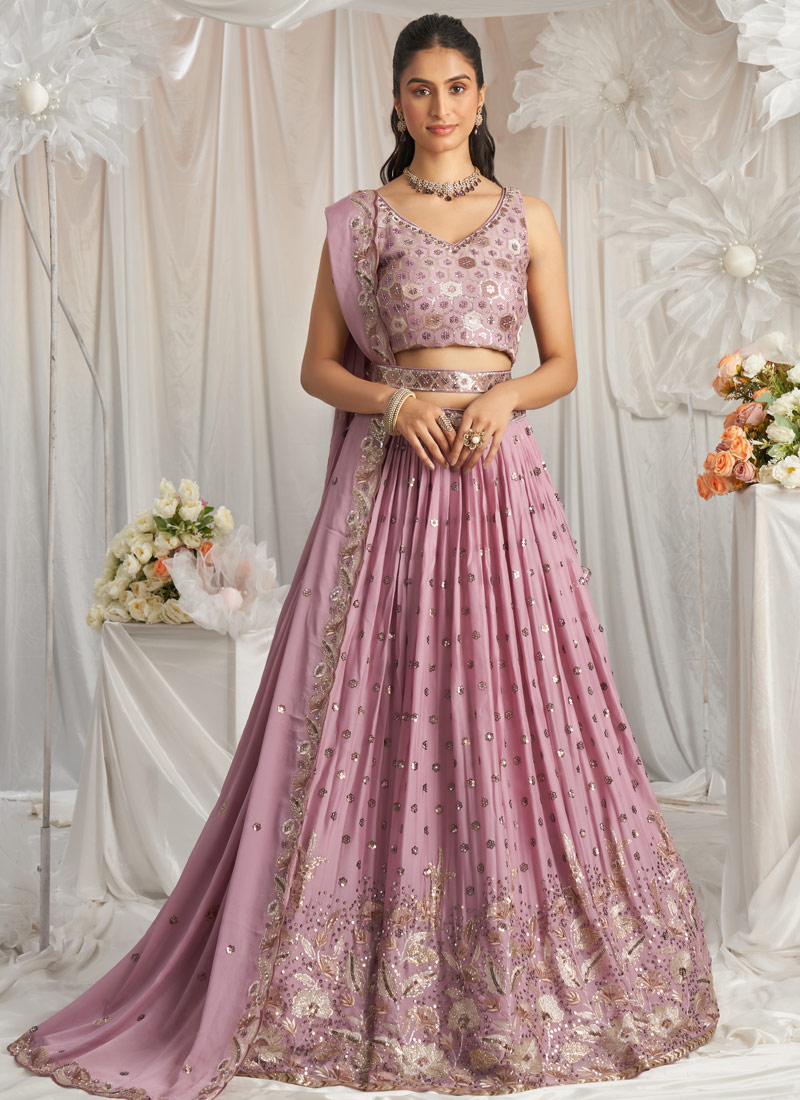 Lavender Georgette Sequins Embroidery Lehenga Choli