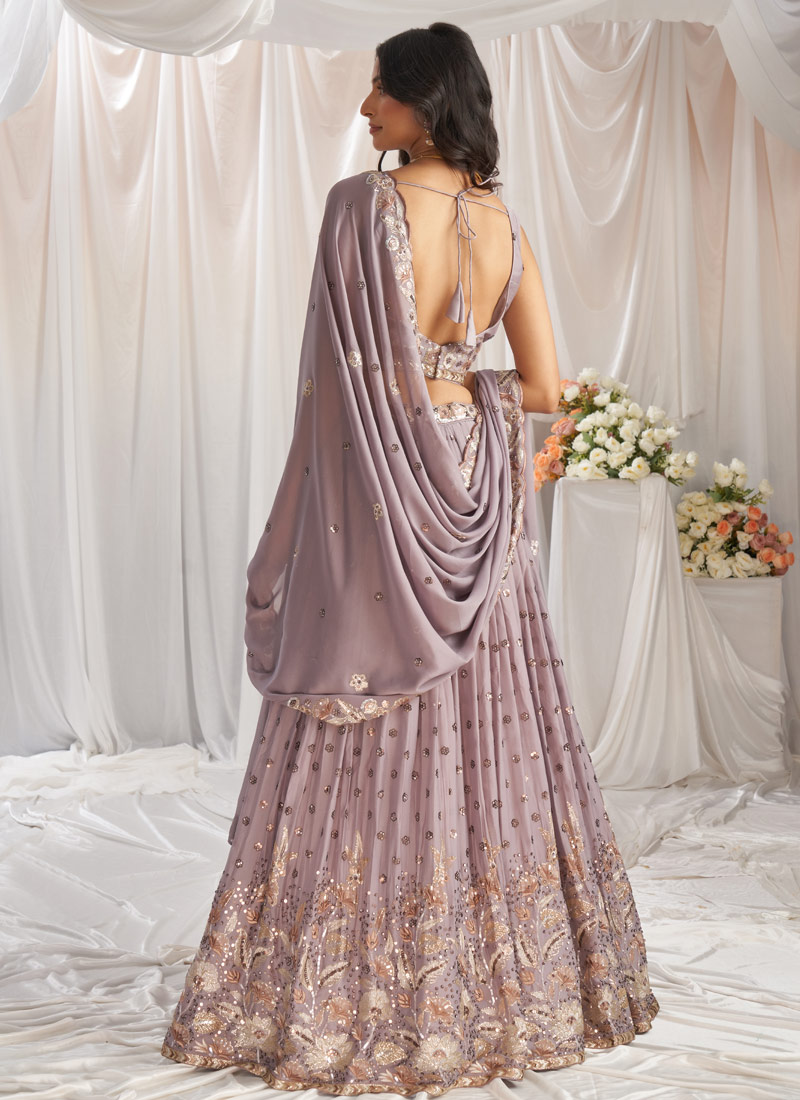 Mauve Georgette Sequins Embroidery Wedding Lehenga Choli