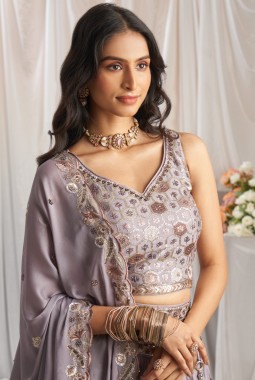 Mauve Georgette Sequins Embroidery Wedding Lehenga Choli