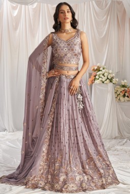 Mauve Georgette Sequins Embroidery Wedding Lehenga Choli