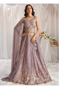 Mauve Georgette Sequins Embroidery Wedding Lehenga Choli